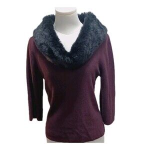 KATHY IRELAND Vintage Women's med Burgundy faux fur collar 90s